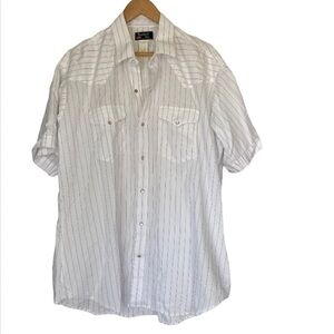 VINTAGE Pearl Snap Pin Stripe White Short Sleeve Mens Shirt Size 18 Made in USA
